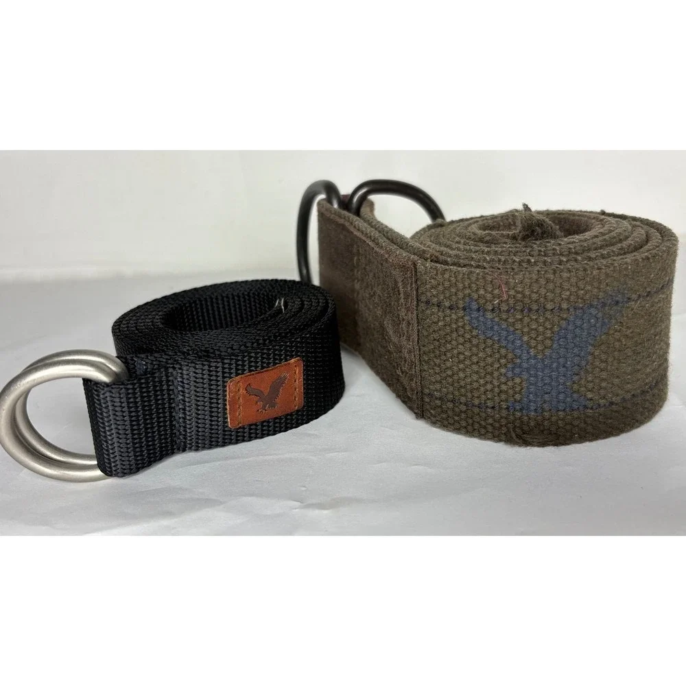 American Eagle Outfitters Mens D-Ring Web Belt Set Black Olive Green M/L M/M